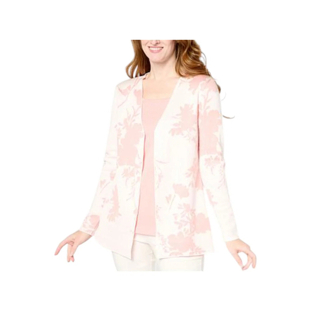 Nina Leonard Women's Twofer Jacquard Knit Sweater Blush/Ivory Floral - Regular
